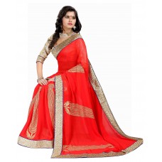Triveni Divine Red Colored Border Worked Faux Georgette Saree